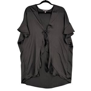Victorias Secret Black Open Front‎ Tie Closure Short Sleeve Lounge Kimono OS